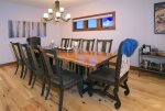 Space for 10 around the large, raw edge wood dining table 